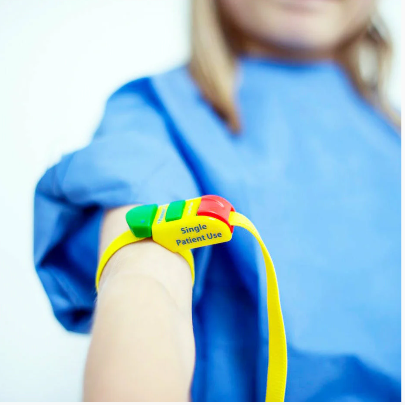 Haines Tourniquet -Single Patient Use, Peadiatric with green, yellow & red plastic clip for adj-Each