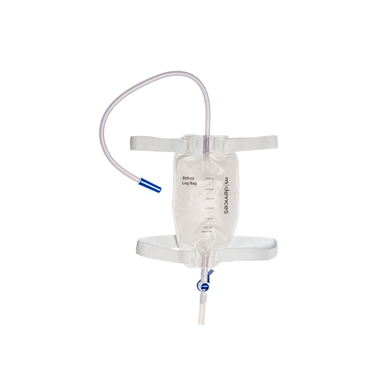 Leg Bag - Lever Tap Non-Return Valve 50cm Long Tube with Silicone Lined Straps and Fabric Fastener, 500mL