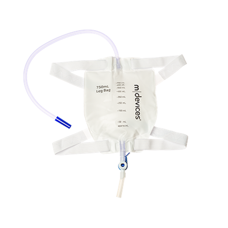Leg Bag - Lever Tap Non-Return Valve 50cm Long Tube with Silicone Lined Straps and Fabric Fastener, 750ml